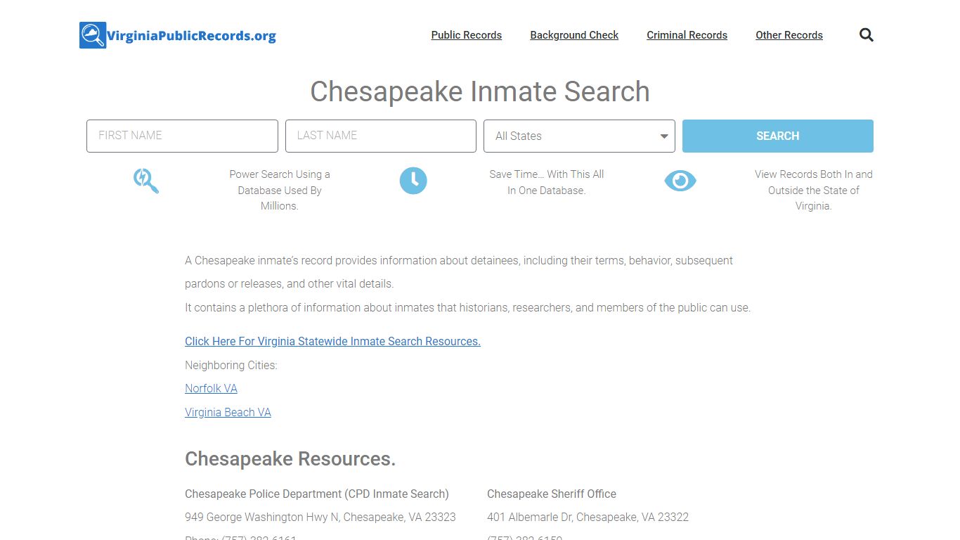 Chesapeake Inmate Search - CPD Current & Past Jail Records